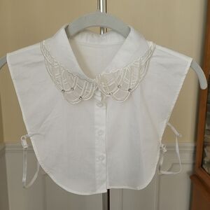 Beaded Embroidered Detachable Collar Dickey White Scalloped Layering Piece